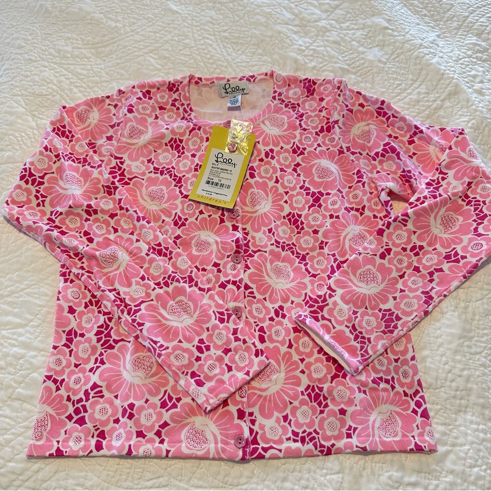 Lilly Pulitzer pink and white Carrie printed cardigan NWT Vintage